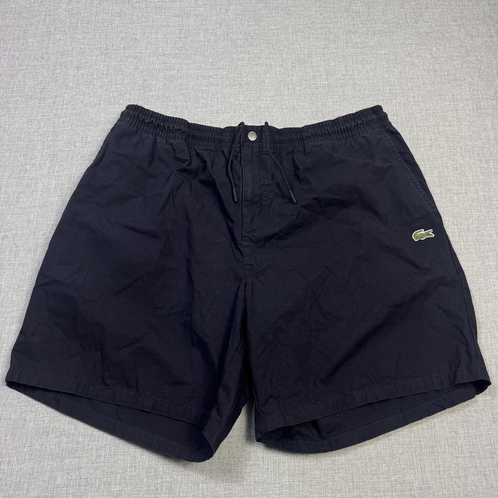 Lacoste Chino Shorts Mens XL Black Cotton Relaxed Fit Elastic Waist 7" Inseam